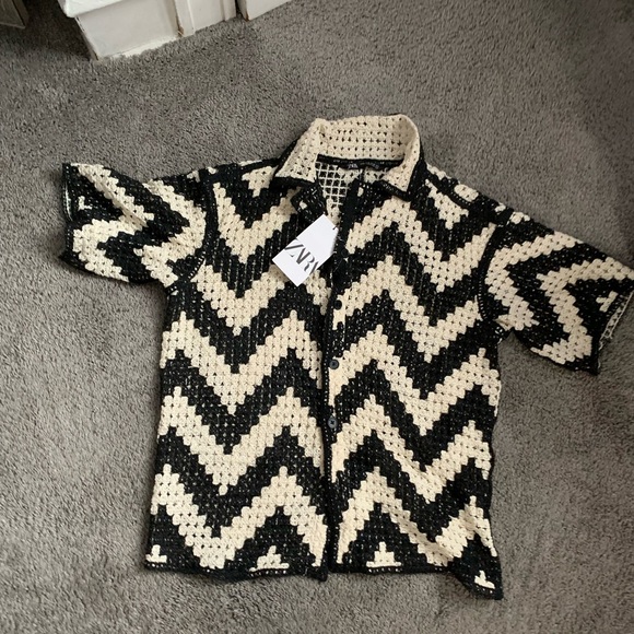 Zara Black and Cream Crochet Top - Picture 3 of 6